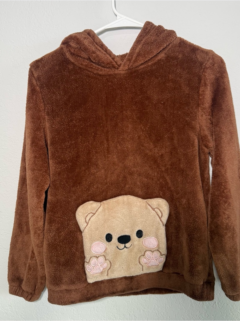 Free Haven Girls Size 14 L Brown Plush Fuzzy Teddy Bear Hoodie Pullover